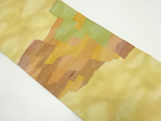 リサイクル　手織り紬抽象模様織り出し名古屋帯